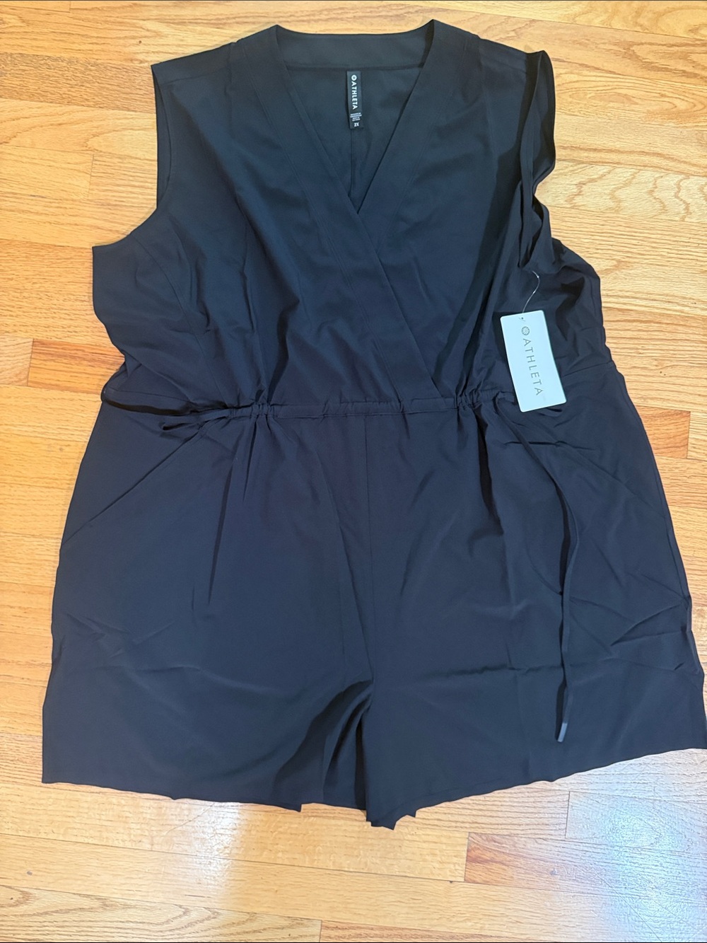 Athleta Black Sleeveless Wrap-Front Romper